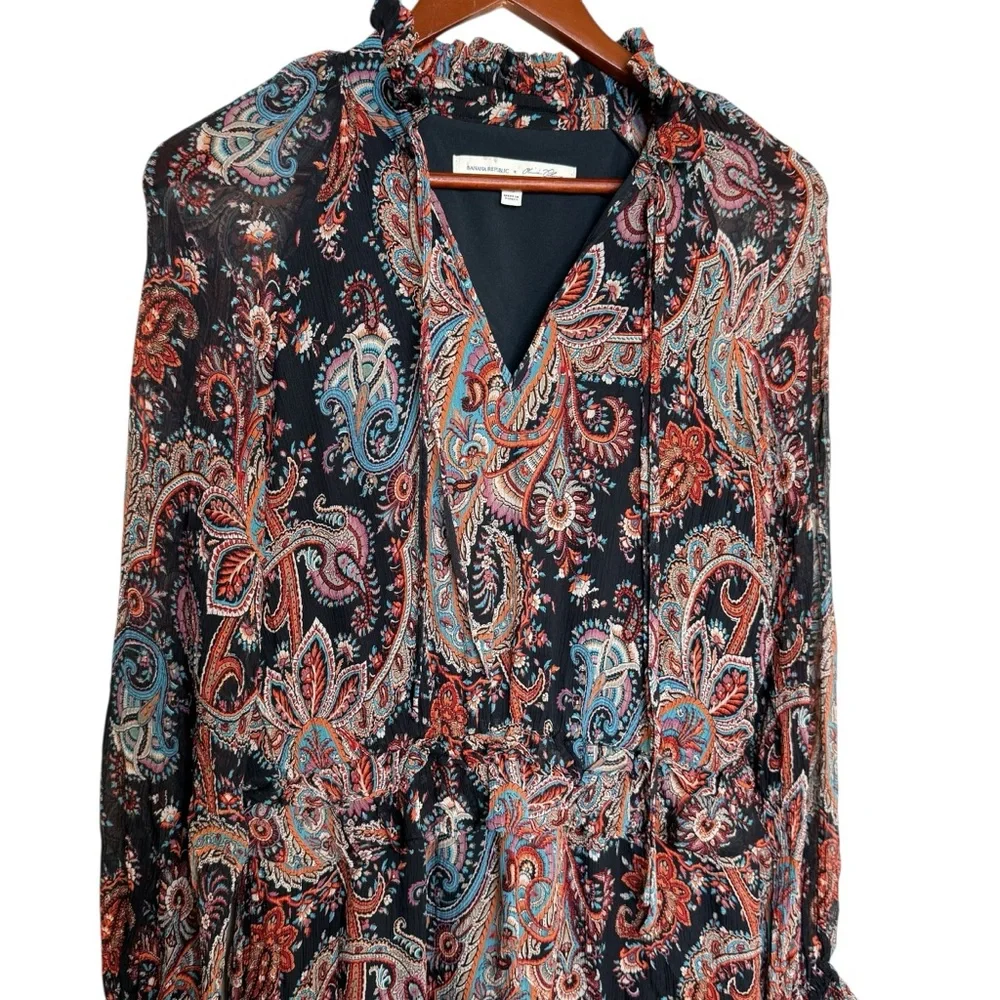 Banana Republic X Olivia Palermo Paisley 100% Silk Dark Boho Midi Dress Witchy - Picture 13 of 13